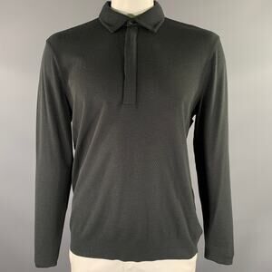 JOHN VARVATOS Size L Black Geometric Lyocel Cotton Long Sleeve Polo